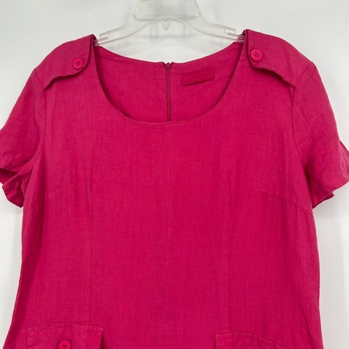 Felgar Pink 100% Linen Shirt Dress Short Sleeves Scoop Neck Italy Size 48 US 12 - Picture 2 of 11