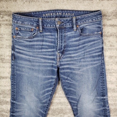 American Eagle Jeans Mens 33x30 Slim Straight Blue Medium Wash Measure 34x28 - Picture 3 of 11