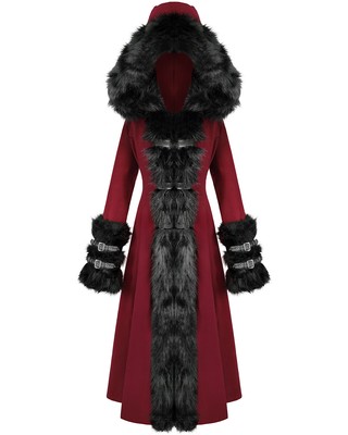 Devil Fashion Womens Long Gothic Hooded Winter Coat Red Black Faux Fur Long Gothic Hooded Winter Coat, Red Black Winter Coat