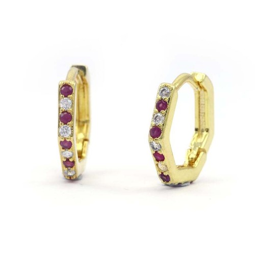 0.50-0.75 Ct Ruby & Lab Grown Diamond Prong Earrings 10k Solid Yellow Gold - Picture 1 of 5