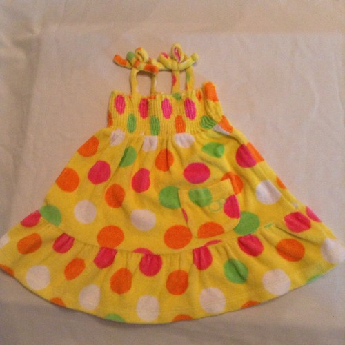 Size 12 mo swimsuit Op cover up dress yellow polka dot ruffles