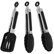 Mini Silicone Serving Tongs Set of 3, Small Kitchen Tongs 7 inch with Silic...