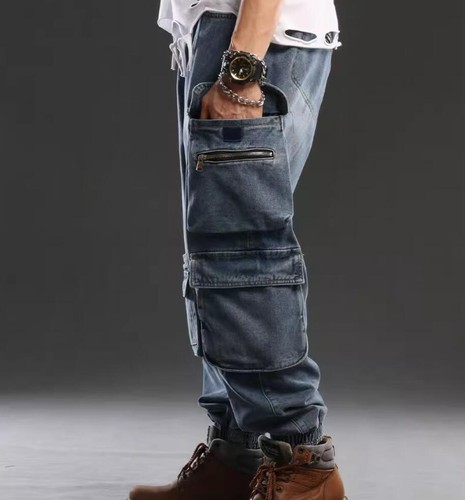 Herren Blau Denim Jeans Locker Hip Hop Punk Hose Taschen Hose Jogger Hippie - Bild 5 von 10