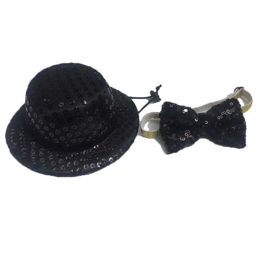 Dog Top Hat & Ties Pet Neckties Hat Black Sequined Decorations for Cat Dog