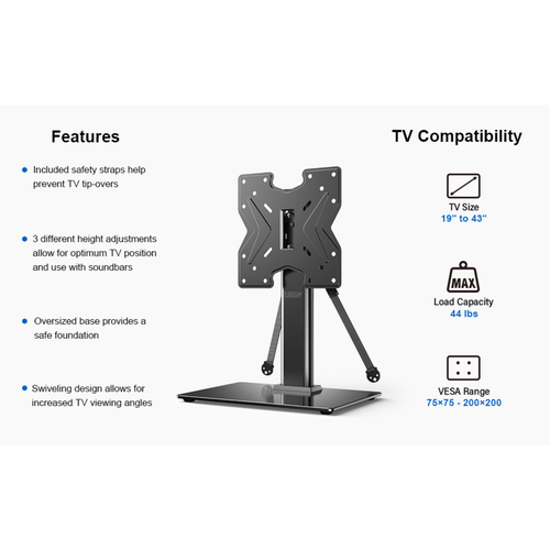 ErgoAV Tisch-TV-Ständer mit Drehgelenk mit Sicherheitsgurten für 19” bis 43” Fernseher - Bild 8 von 8