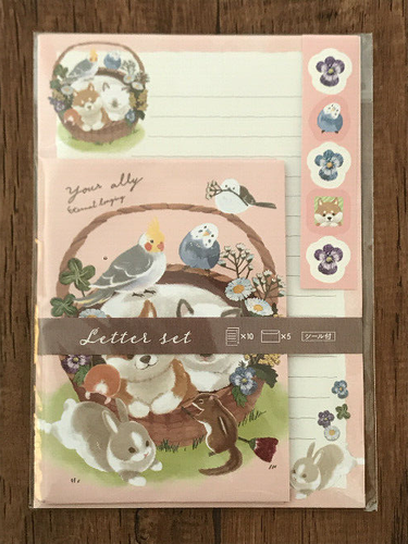 Animals Bird Shiba Cat Letter Sheet Envelope Set Stationery Japanese Pink