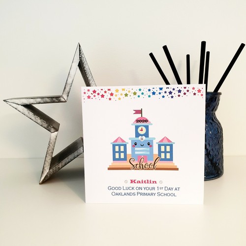 PERSONALISED 1ST DAY AT SCHOOL GOOD LUCK GREETING CARD Son Daughter grandchild - Picture 2 of 10