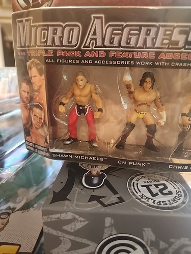 New Sealed WWE Micro Aggression Triple 3 Pack Shawn Michaels CM Punk Jericho - Picture 3 of 7