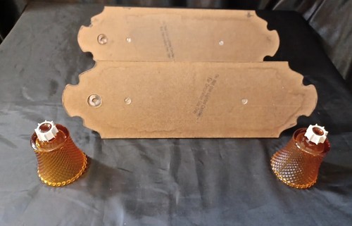 VINTAGE WALL SCONCE PAIR AMBER GLASS VOLTIVE BROWN BLACK CANDLE HOLDER MCM - Picture 10 of 13