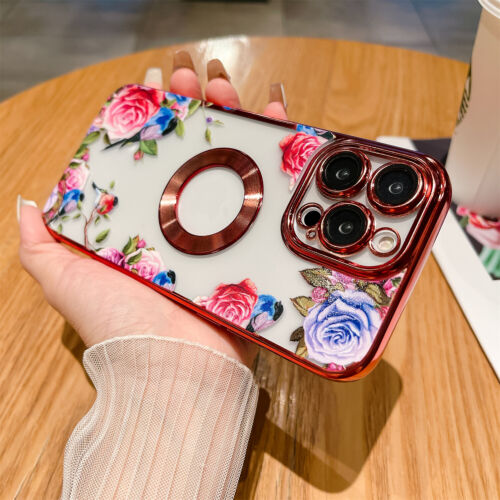 Women Flower Slim Plating Case For iPhone 14 Pro Max 13 12 15 Lens Protect Cover - Picture 18 of 24