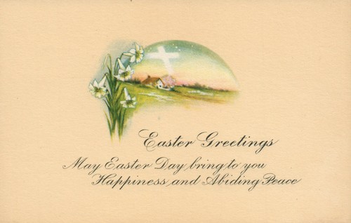 Yellow Metallic Gold Boarder White Flowers White Cross Scenic Postcard Series - Picture 1 of 2