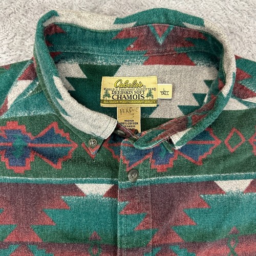 Cabelas Shirt Mens Large Long Chamois Thick Southwest Aztec Navajo Western - Picture 3 of 8
