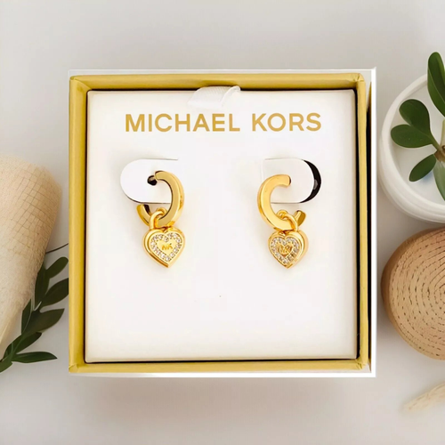Michael Kors Yellow Gold Heart Padlock Cystal Drop Hoop Earrings - Picture 3 of 3