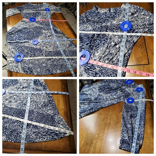 Vintage 70s CIRETTE Size Medium Navy Blue Print Dress Art To Wear Long Sleeve - Picture 2 of 10