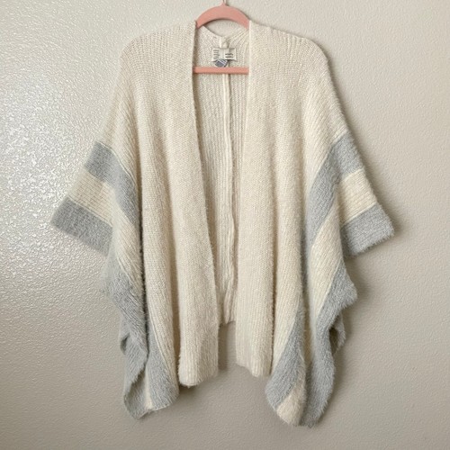 Anthropologie Saturday Sunday Poncho Damen creme grau flauschiger Rippstrick Pullover - Bild 3 von 11