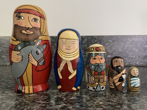 Verschachtelte Puppen Krippe Weihnachten Jesus Maria Josef Weise Männer handbemalt 5 Zoll - Bild 7 von 24