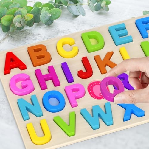 Alphabet Puzzles, Wooden Puzzles for Toddlers, ABC Shape Puzzles for Kids, - Picture 6 of 8