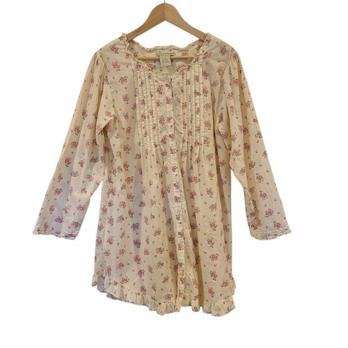Vintage Laura Ashley Cotton Nightgown Pintuck Cottagecore Yellow Floral Medium