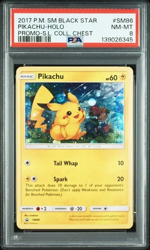 2017 POKEMON SM SHINING LEGENDS COLLECTOR CHEST #SM86 PIKACHU-HOLO PSA 8
