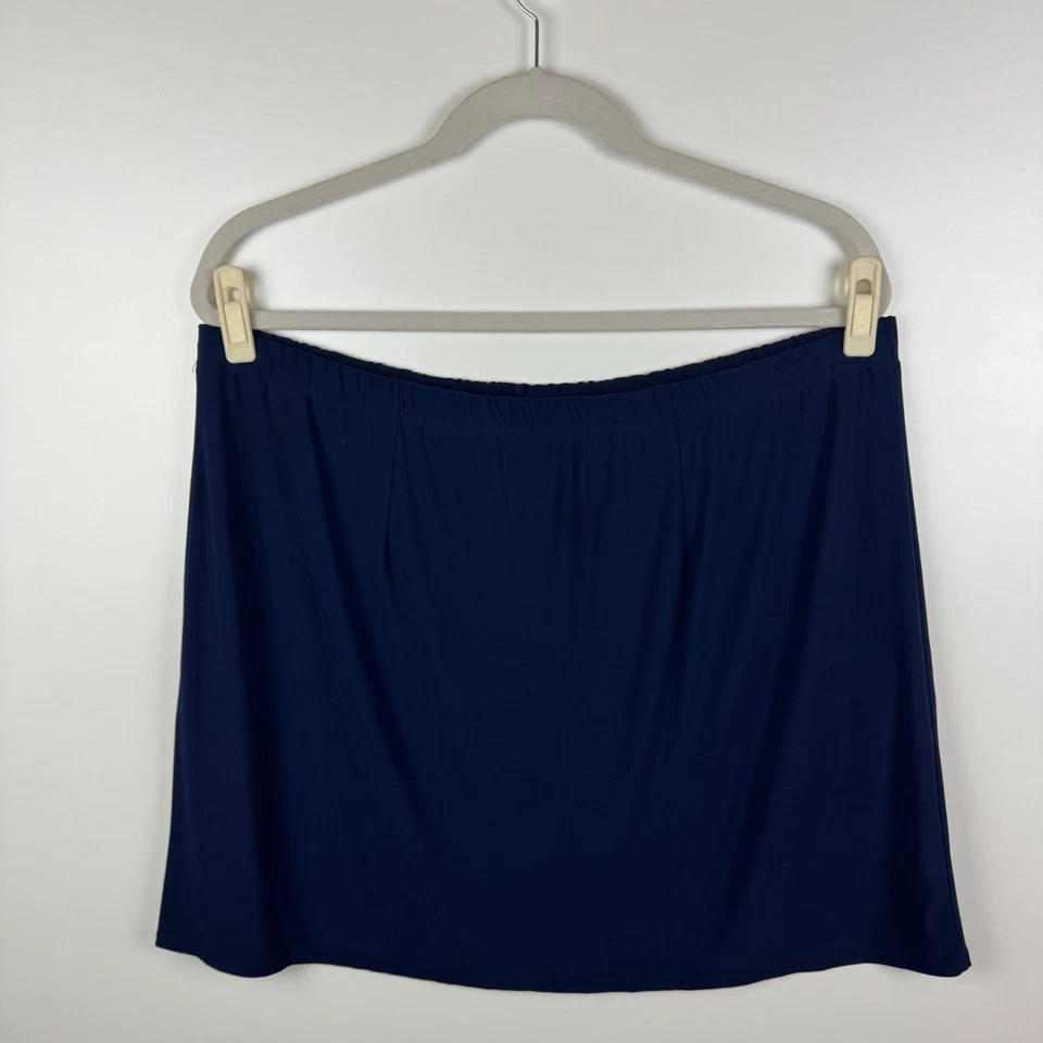 Minifalda Susan Graver 2X Azul Marino Tejido Líquido Elastizado Tirar de Cintura Elástica Foto 3 de 4