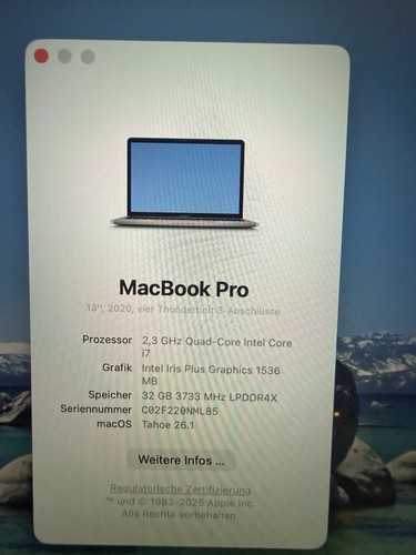 Apple MacBook Pro | A2251 | 13" | i7-QuadCore | 32 GB RAM | 500GB SSD Exzellent - Bild 9 von 12