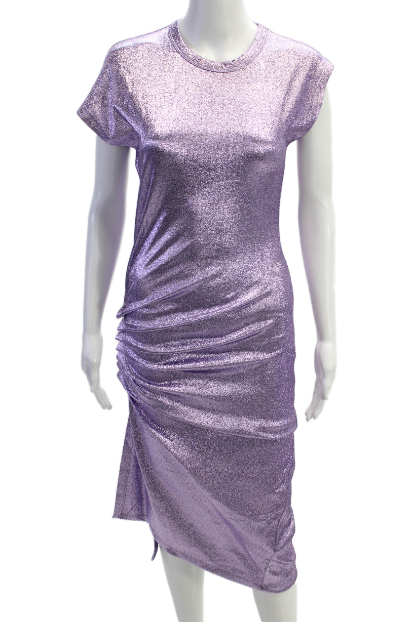 Paco Rabanne Womens Metallic Ruched Sleeveless Dress Purple Size 34