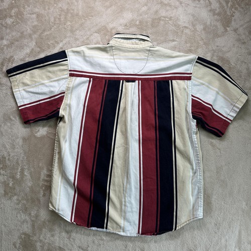Coliseum Shirt Mens Large Red Navy Cream Striped Button Down Short Sleeve Casual - Picture 8 of 10