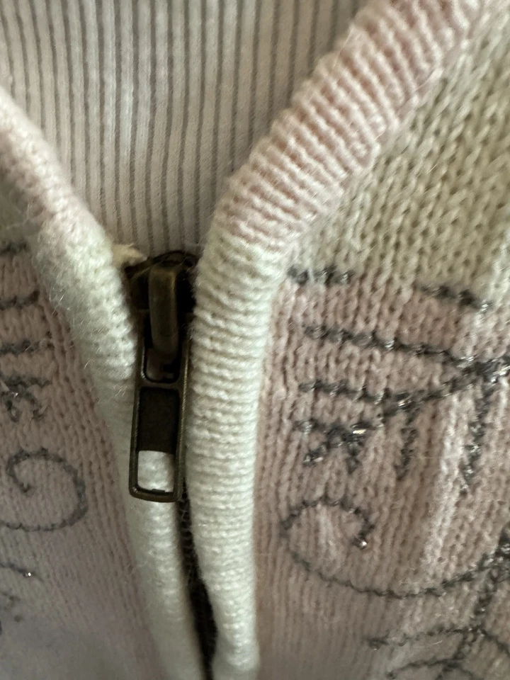 Cárdigan vintage Stitches In Time cremallera rosa y blanco copos de nieve años 80 Foto 3 de 4