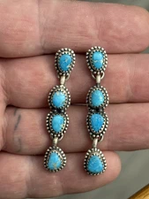 STERLING SILVER NATIVE AMERICAN SW BLUE RIDGE TURQUOISE DROP DANGLE EARRINGS 925