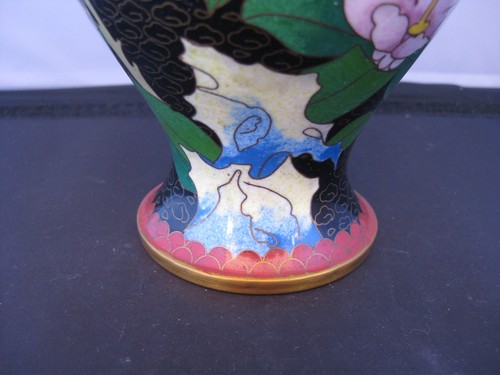 Vintage 1950s Chinese Hand Made Floral Design Cloisonne Copper Vase - Picture 4 of 10