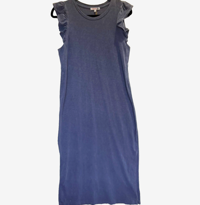 sundry ruffle midi dress Sundry Ruffle Dress - Navy/Lurex Stripe