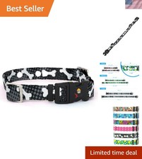 Comfortable Large Dog Collar Strap   Black Bones Pattern, Fits 18'' to 27''