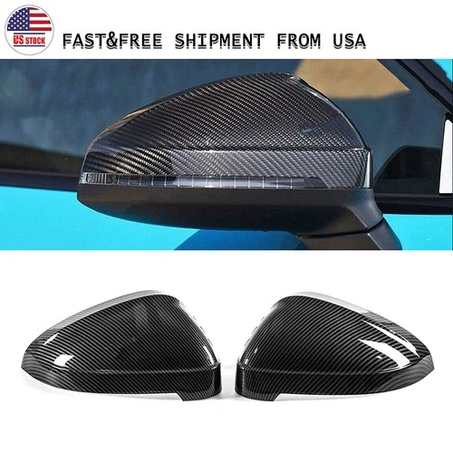 Carbon Black Side Mirror Cover Caps For Audi B9 A4 S4 A5/S5 w/Side Lane Assist