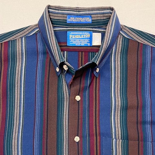 Vintage Y2K Sir Pendleton Virgin Wool Retro Button Down Striped Shirt Size L - Picture 7 of 9