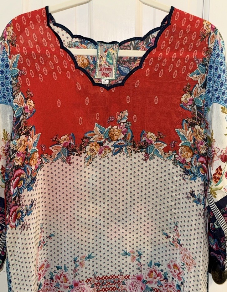 JOHNNY WAS Multicolor Patchwork Print Cupra Rayon… - image 4