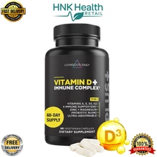 Livingood Daily Vitamin D + Immune Complex, Made with Vitamin D3 K2 - 60 Capsule