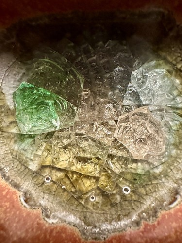 Heart Shaped Ceramic Geode Pottery Crackled Fused Glass Trinket Dish USA - Picture 2 of 13