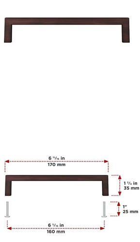 Moderne Schrankgriffe 12 quadratische Stangen 6-5/16 Zoll (160 mm) Ölbronze gebürstet - Bild 3 von 4