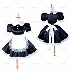 Sissy maid Black Satin lockable dress Tailor-made cosplay costume 