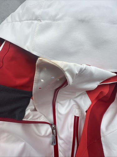 Obermeyer Ski Jacket Woman Sz 12 White Pink Red Zip Up Hooded Thermore Insulated - Picture 13 of 13