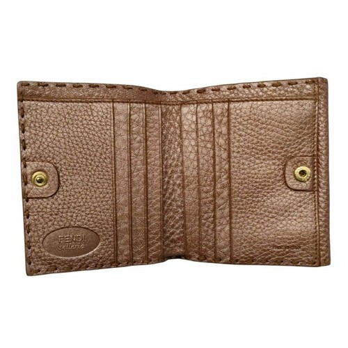 FENDI Selleria Pink Leather Bi-Fold Wallet Logo Plate Compact 9.5cm x 11cm - Picture 7 of 10