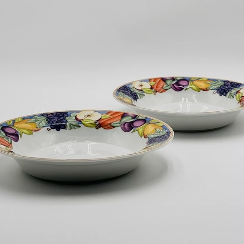 VTG Dansk Cornucopia Dinnerware Rimmed Soup Bowl Set Of 2 Fruits Grapes Pumpkin - Picture 2 of 10