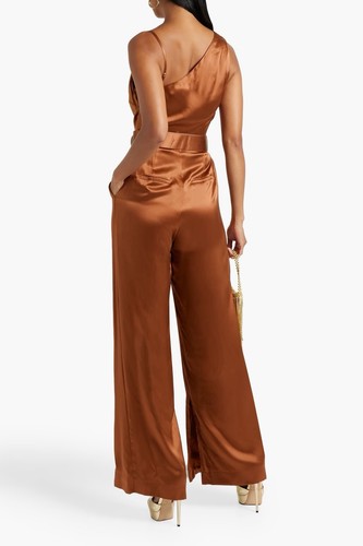 Nicholas Size 10 100% Silk Vibrant Orange Jumpsuit Pockets Belted Wide Leg - Picture 3 of 9