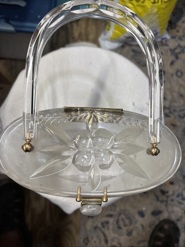 Cartera Lucite Tallada Blanca Vintage Lados Marbelizados Tallada Flor Top - Imagen 3 de 9