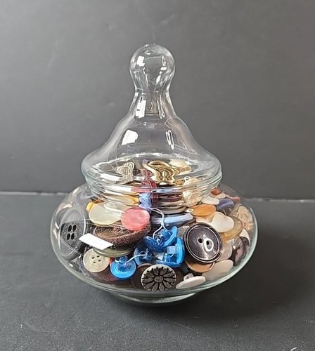 Jar of buttons small vintage clear glass apothecary type candy jar unsorted - Picture 2 of 6