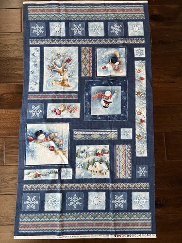 Benartex Snow Show Susan Winget - Snowman Blue Snowflake Panel 24”x43” VTG - Picture 2 of 4