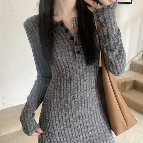 Fashionable Women's Knitted Dress with Long Sleeves for Casual Outings - Picture 18 of 51