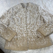 CHICO  S Jacket Size 1 Ivory Tan Ombr  Animal Print Lined EUC
