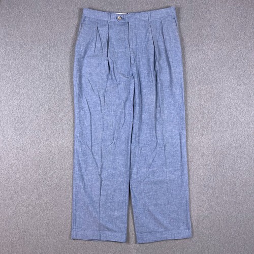 Pantalone uomo Paul Stuart vintage 33x30 blu 100% lino gamba dritta larga