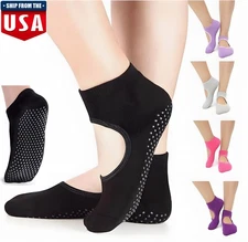 4× Yoga Socks For Women Non-slip Grip Cotton Sock Barre Pilates Dance Ballets US